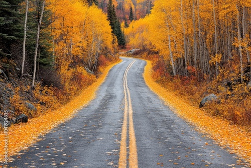 Winding Road Through a Golden Aspen Forest