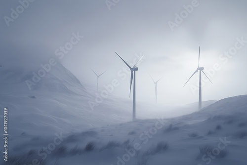 Wallpaper Mural Wind turbines operating in a snowy, high-altitude environment. Tall wind turbines prominently sit on a snowcovered hilltop area Torontodigital.ca