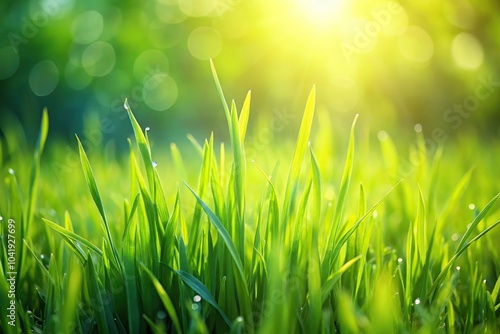 Extreme close-up of green grass background for desktop wallpaper with spring and summer vibes