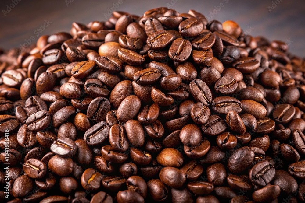 Dark roast coffee beans in forced perspective Dark roast coffee beans in forced perspective