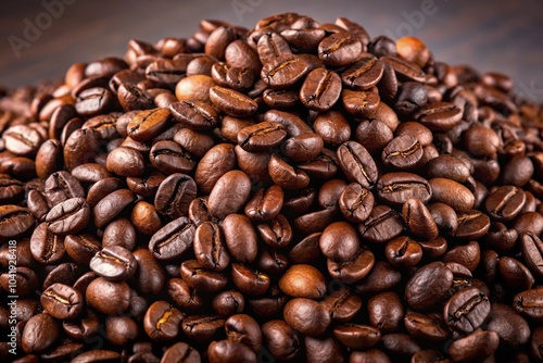 Dark roast coffee beans in forced perspective