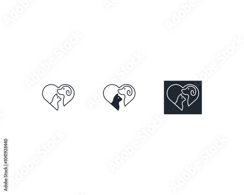 Dog and cat logo design template vector, line of pet logo design suitable for pet shop, store, caffe, business, hotel, veterinary clinic, Domestic animals vector illustration logotype, sign, symbol.