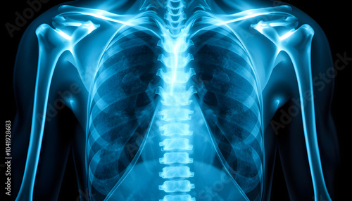 Fluorography of the human chest, frontal x-ray highlighted by white, png