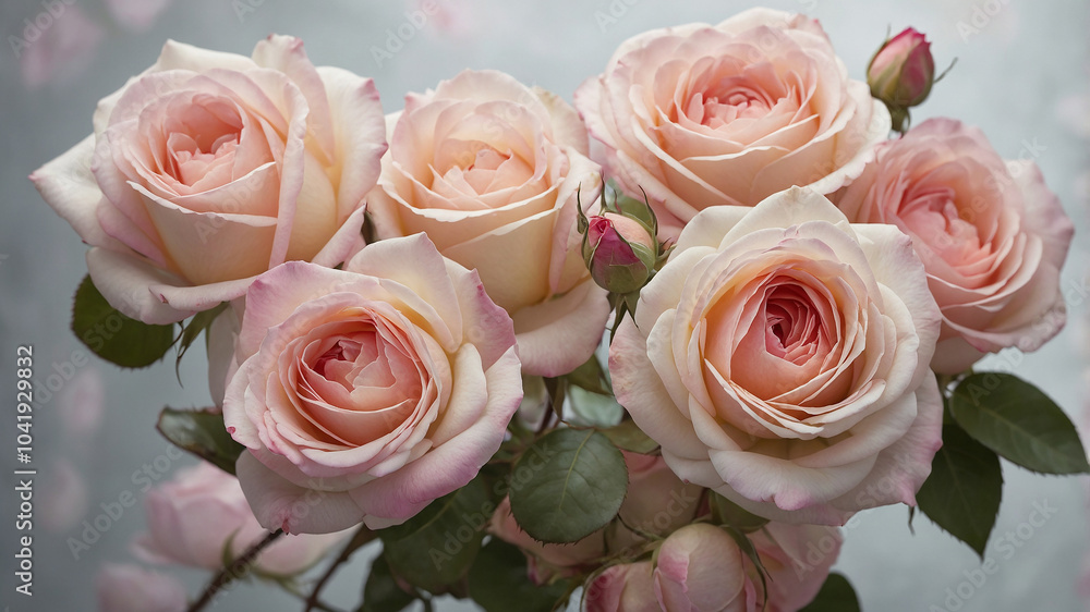 Elegant and soft roses in various pastel shades creating a serene and harmonious floral arrangement bouquet. Elegant and soft roses in various pastel shades creating a serene and harmonious floral arrangement bouquet.