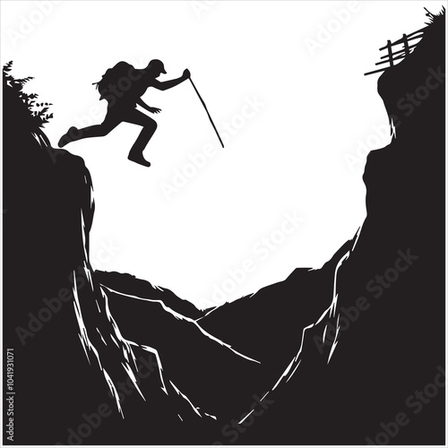 Hiker people joyfully jump from a cliff, framed by a stunning sunset, symbolizing exhilaration and the spirit of adventure.