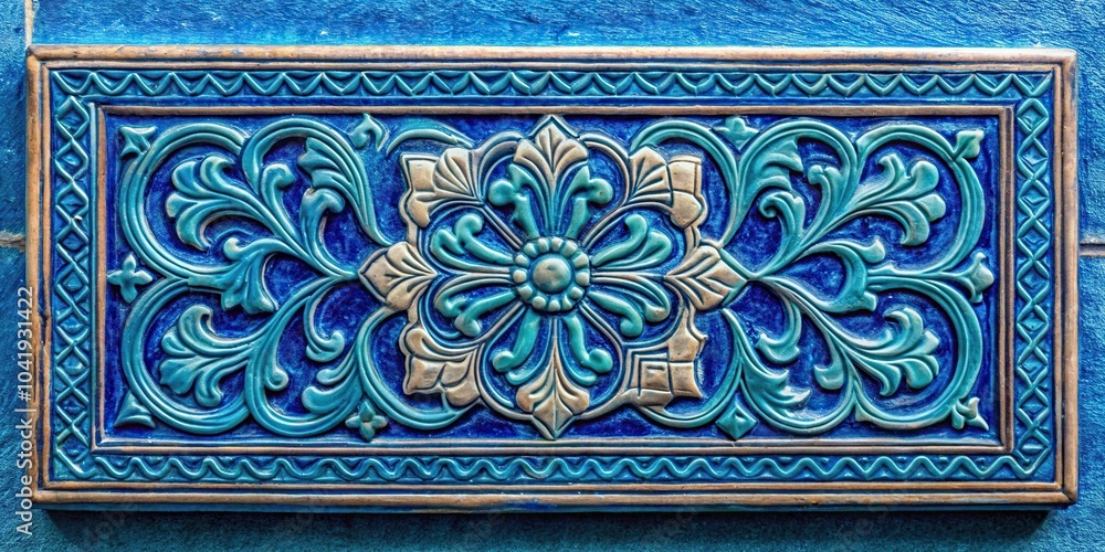 Decorative engraved tile with blue background Decorative engraved tile with blue background