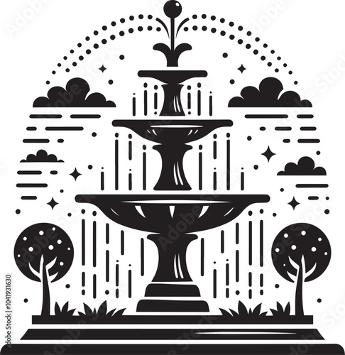 Water fountain silhouette vector illustration isolated on a white background