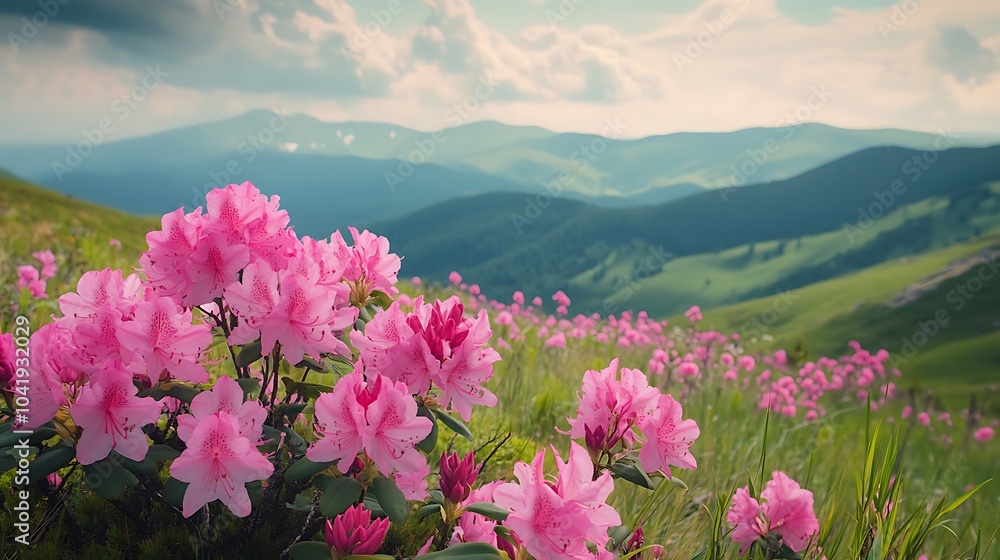 Obraz premium Pink rhododendron flowers in the Carpathian mountains
