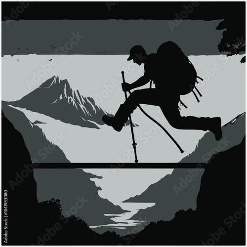 Hiker people joyfully jump from a cliff, framed by a stunning sunset, symbolizing exhilaration and the spirit of adventure.