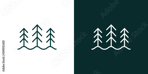 Pine tree water wave icon minimal line logo vector isolated
