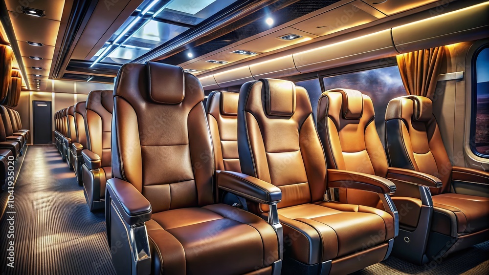Fototapeta premium Luxury Leather Seats in Modern Bus Interior - Premium Travel Experience