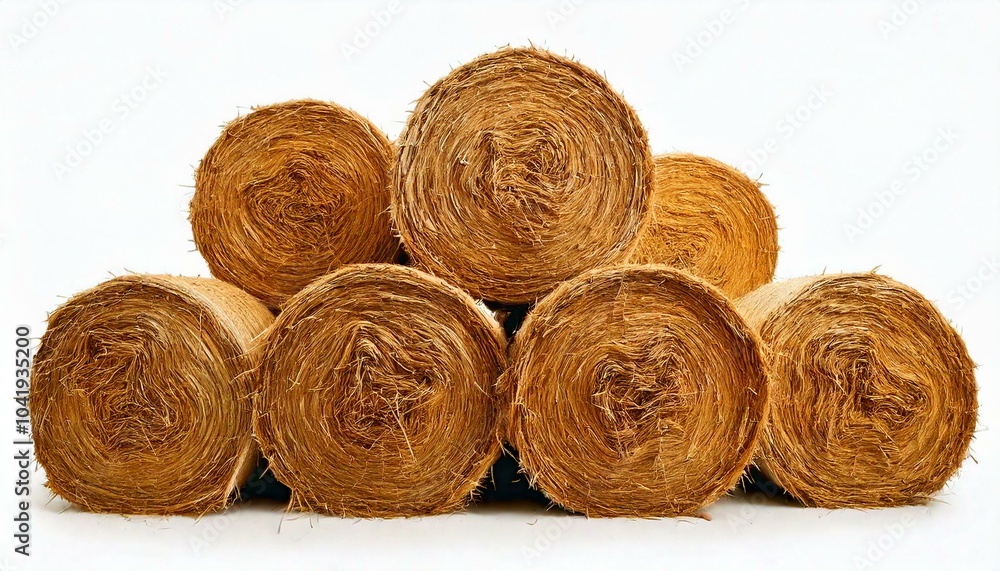 A pile of round hay bales isolated on a white background A pile of round hay bales isolated on a white background