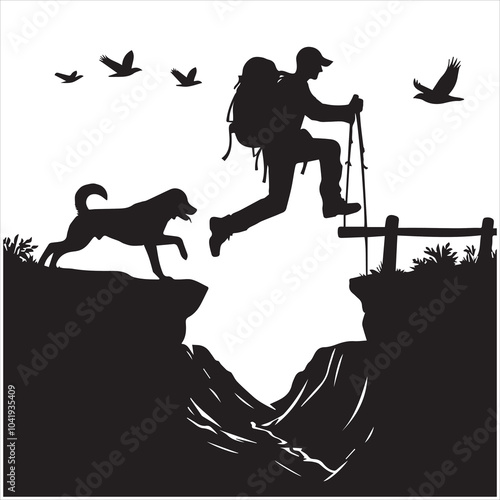 Hiker people joyfully jump from a cliff, framed by a stunning sunset, symbolizing exhilaration and the spirit of adventure.