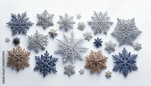 An assortment of snowflakes isolated on a white background