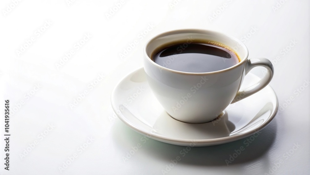Empty white background with coffee cup at edge, focusing on depth of field Empty white background with coffee cup at edge, focusing on depth of field