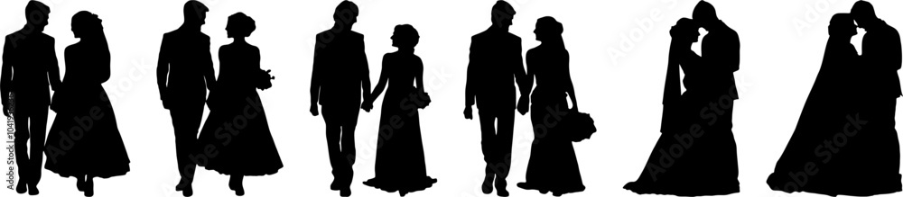 set of bride and groom silhouette illustration vector set of bride and groom silhouette illustration vector