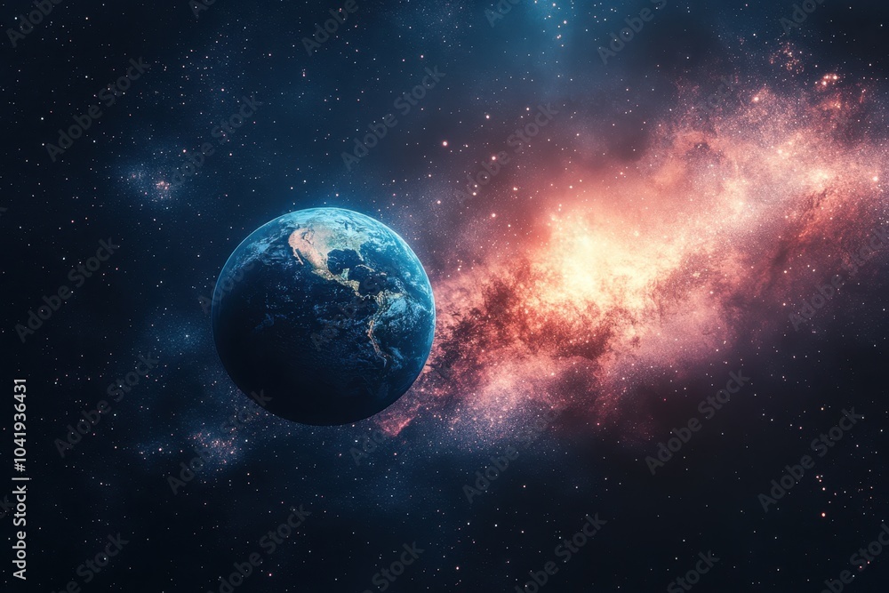 Obraz premium A breathtaking view of Earth amidst vibrant cosmic colors in deep space