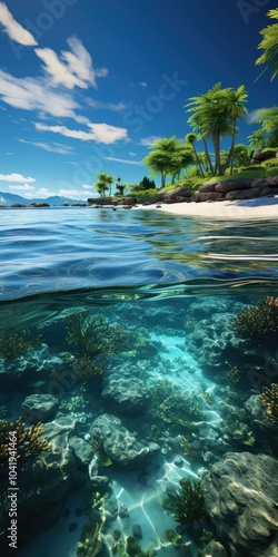 Tropical beach with underwater view