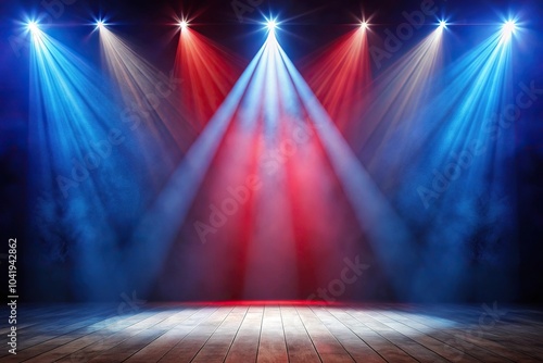 Empty stage with red white blue spotlight