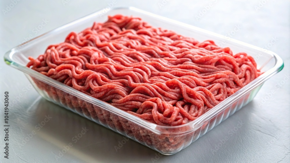 Fresh ground beef package isolated on white background with shallow depth of field Fresh ground beef package isolated on white background with shallow depth of field