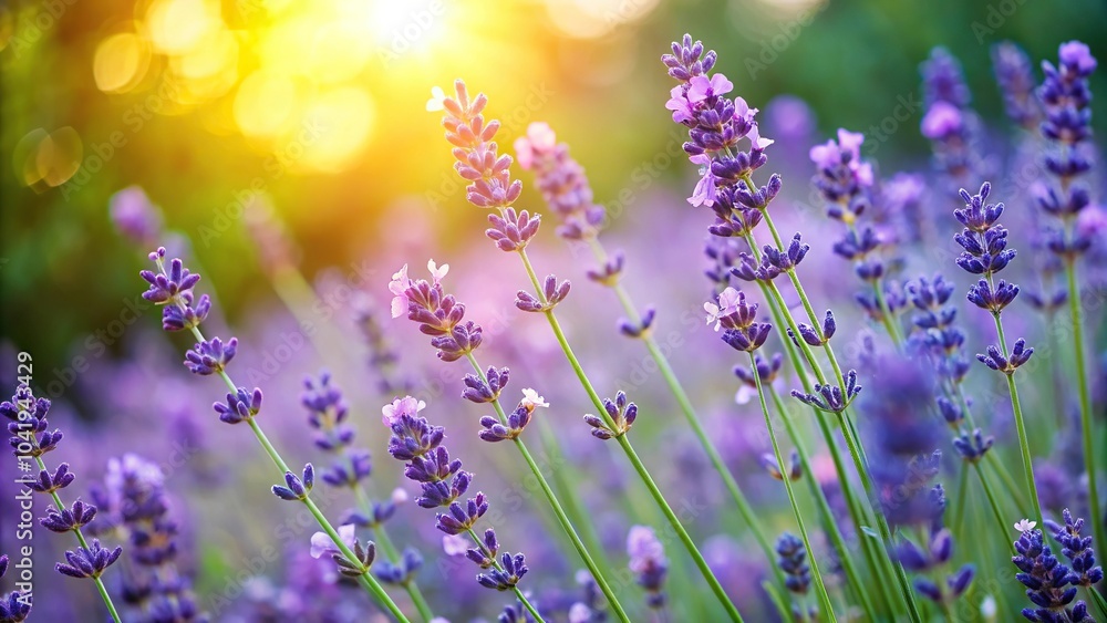 Naklejka premium Delicate lavender branches on summer garden background