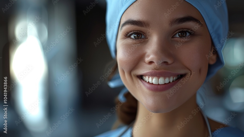 Realistic Image of a Smiling Nursing Aide in a Detailed Healthcare Uniform Realistic Image of a Smiling Nursing Aide in a Detailed Healthcare Uniform