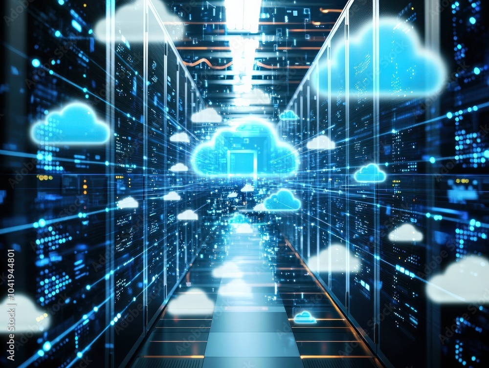 Fototapeta premium Exploring Cloud Technology A Journey Through Virtual Storage and Data Management Systems