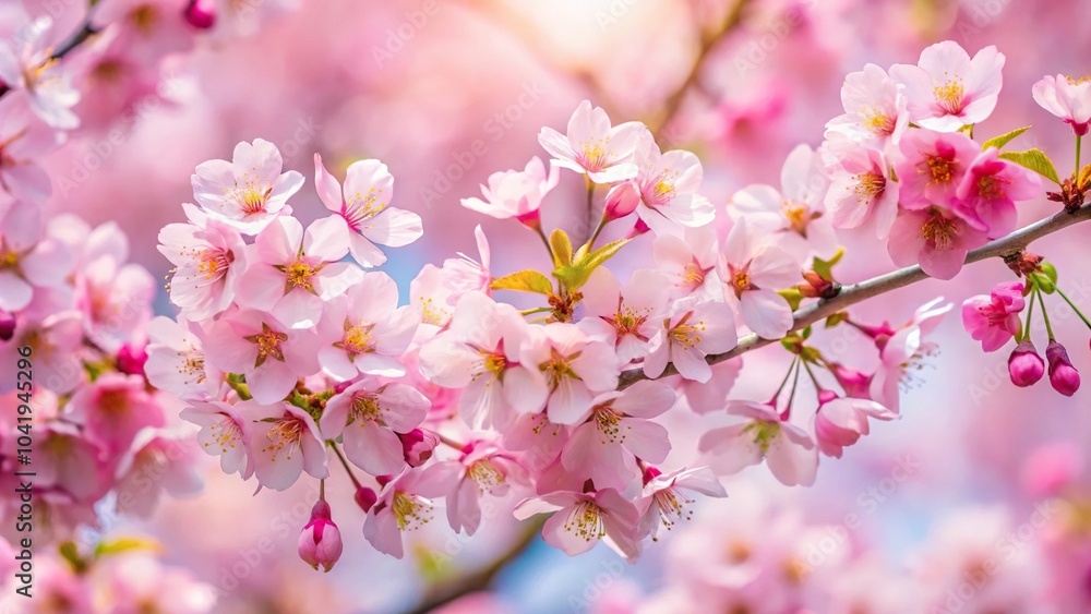 Delicate pink cherry blossoms in full bloom against sky Delicate pink cherry blossoms in full bloom against sky