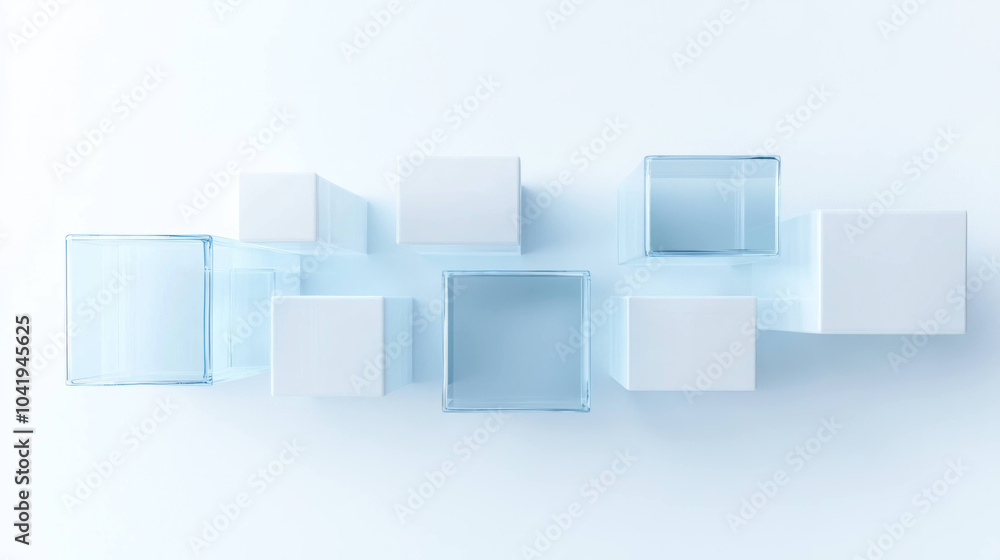 Minimalist isometric design of connected blocks in blue and frosted glass, creating modern and clean aesthetic. arrangement evokes sense of harmony and balance Minimalist isometric design of connected blocks in blue and frosted glass, creating modern and clean aesthetic. arrangement evokes sense of harmony and balance