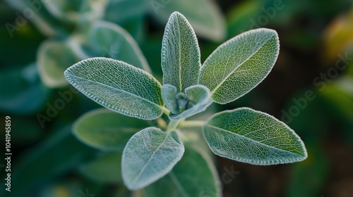 Fresh Green Sage Leaves: A Healing Culinary Herb with Aromatic Flavor for Natural and Organic Cooking in Your Plant Garden, Embracing the Beauty of Nature and Botany for Healthy Nutrition. photo