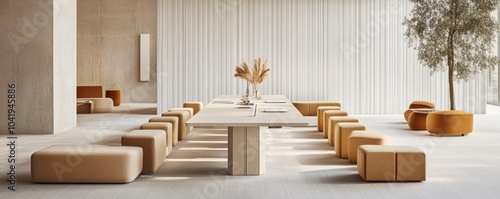 Wallpaper Mural Modern meeting space with a long table and minimalist seating for collaboration. Torontodigital.ca