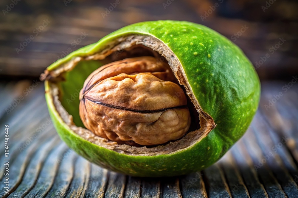Delicate shell texture of green nut with cracked open revealing edible seed inside Delicate shell texture of green nut with cracked open revealing edible seed inside