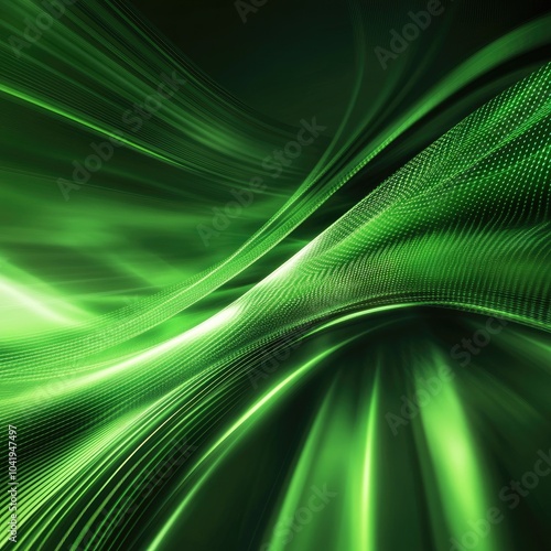 Abstract green wave design on dark background