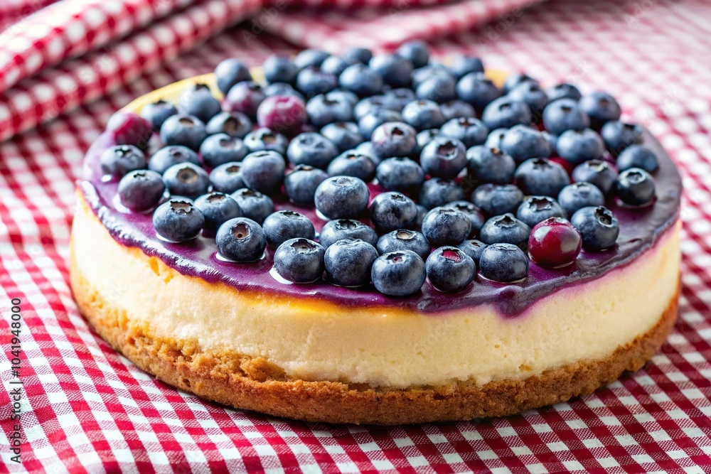 homemade blueberry cheesecake with fresh berry on plaid tablecloth silhouette homemade blueberry cheesecake with fresh berry on plaid tablecloth silhouette