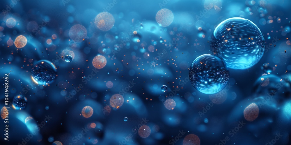 Abstract Blue Liquid Droplets with Glowing Highlights Abstract Blue Liquid Droplets with Glowing Highlights