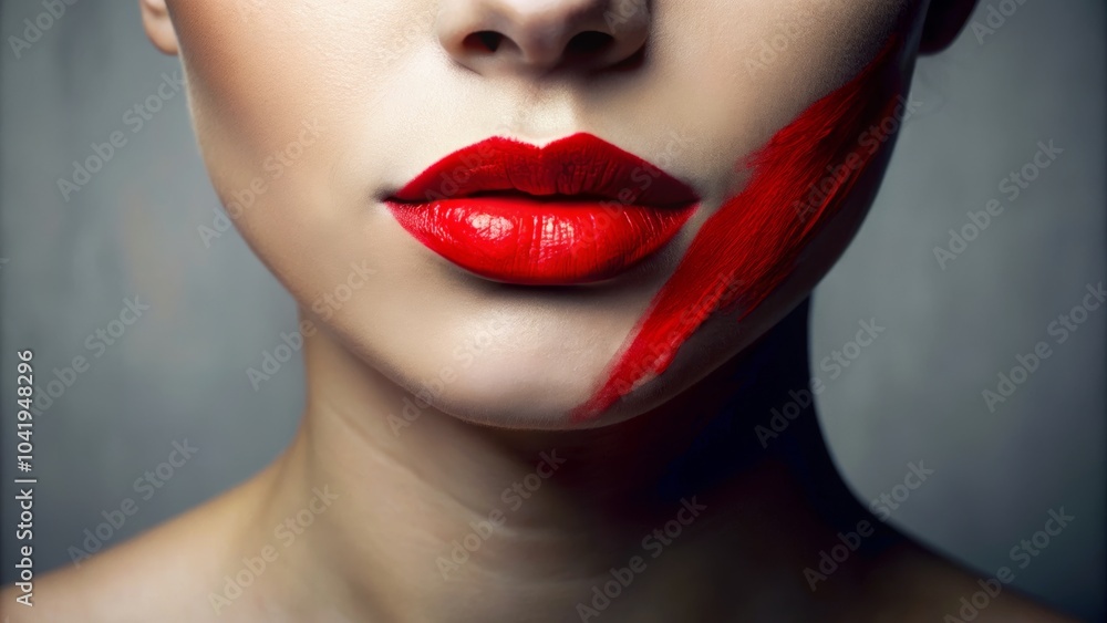 Obraz premium Vibrant Red Lipstick Art on Smooth Skin