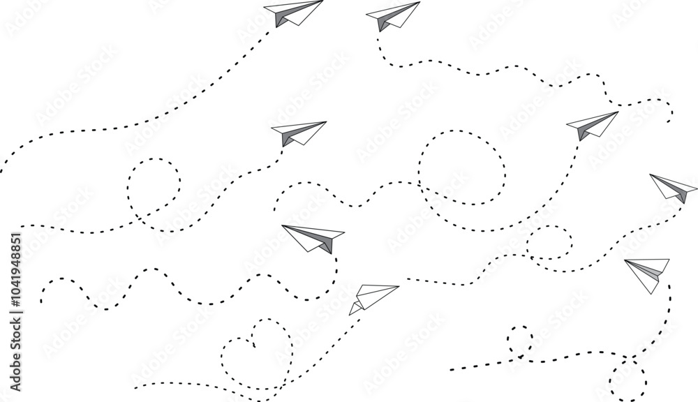 Paper plane with dotted line vector. Paper airplane, Travel symbol. vector eps10 Paper plane with dotted line vector. Paper airplane, Travel symbol. vector eps10