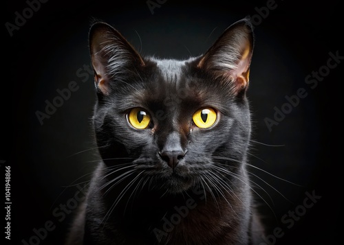 Minimalistic Black Cat Portrait with Yellow Eyes in Studio Light - Drone Photography