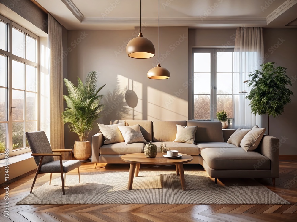 Fototapeta premium Minimalist Living Room Silhouette Photography with Soft Ambient Atmosphere for Interior Design Inspiration