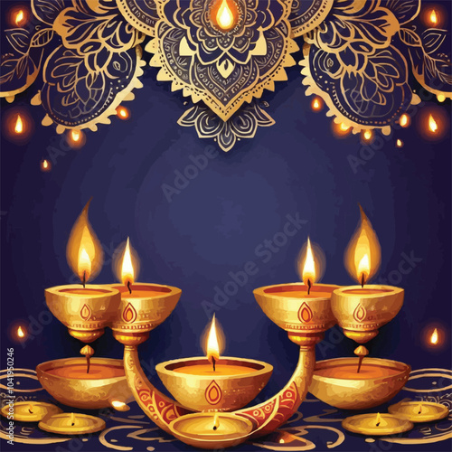 Celebration of Diwali happy candlelight cartoons