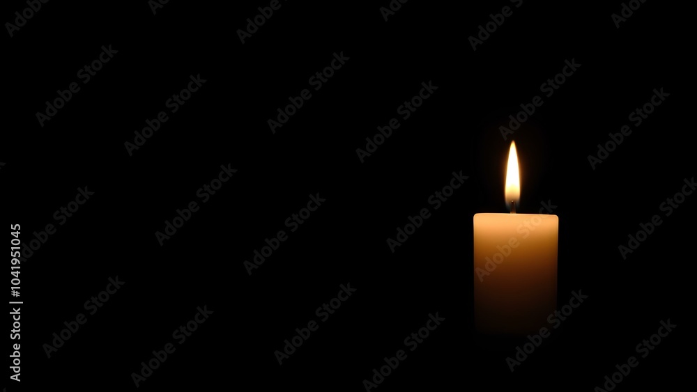 Burning candle on black background with space for text. For themes related to remembrance, mourning, loss or spirituality, hope and keeping the fire of life burning. Burning candle on black background with space for text. For themes related to remembrance, mourning, loss or spirituality, hope and keeping the fire of life burning.