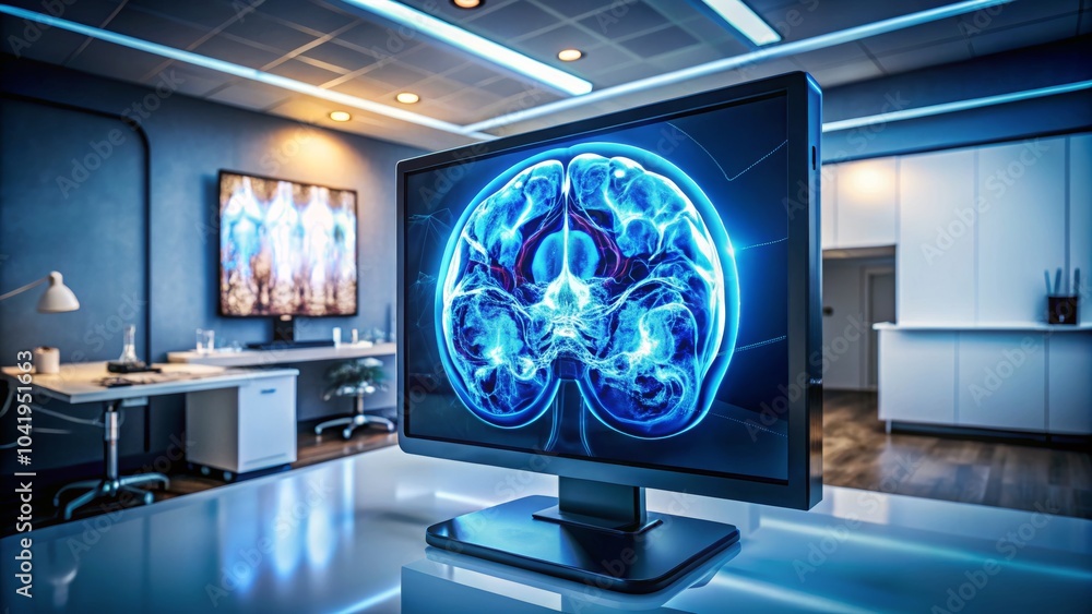 Medical Brain Scan Display on Monitor in Modern Setting Medical Brain Scan Display on Monitor in Modern Setting