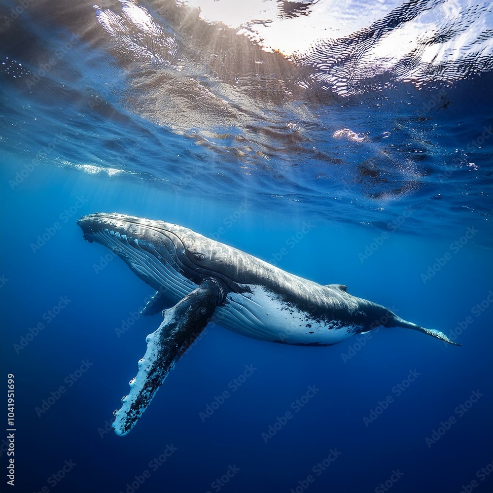 Fototapeta premium a majestic whale swimming gracefully underwater in a serene ocean environment