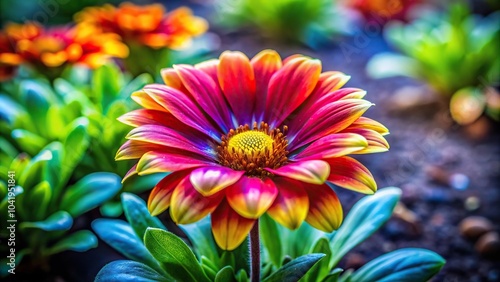 Low angle view of vibrant flower bloom in garden bed