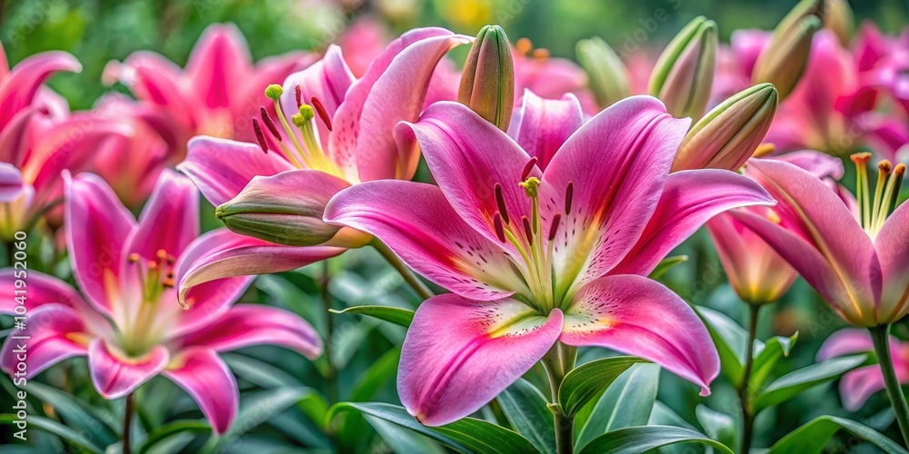 Vibrant Pink Lilies in Weert, Netherlands Garden Vibrant Pink Lilies in Weert, Netherlands Garden