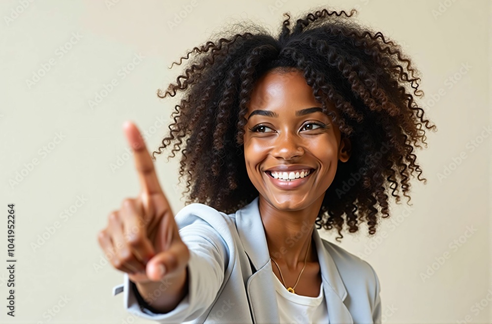 Dynamic African American Businesswoman Smiling and Gesturing with Confidence – Embracing Success, Diversity, and Empowerment Dynamic African American Businesswoman Smiling and Gesturing with Confidence – Embracing Success, Diversity, and Empowerment