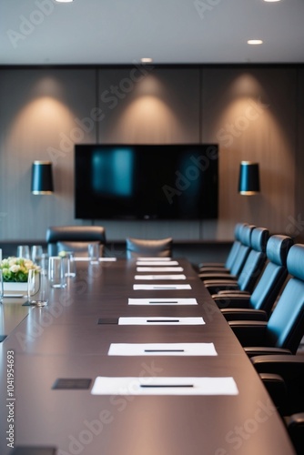 Wallpaper Mural A blurred image of a stylish conference room with a large table, comfortable chairs, and contemporary decor, suggesting a professional environment. Torontodigital.ca