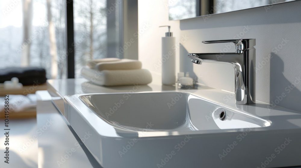 Modern Bathroom Sink with Chrome Faucet