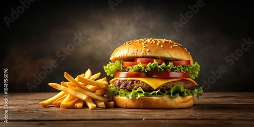 Delicious burger and crispy fries combo photo