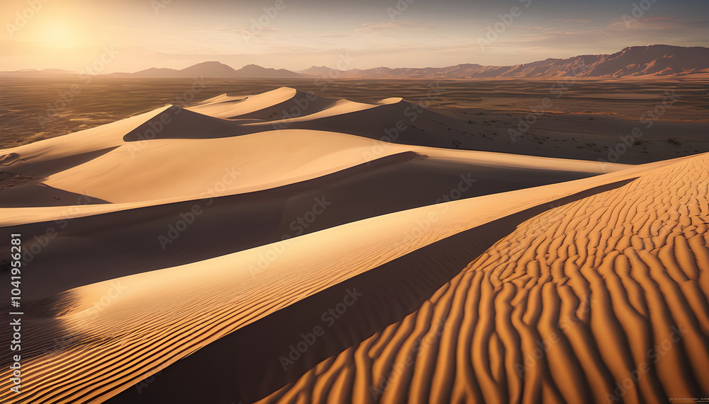 Naklejka premium Stunning Desert Sunset Landscape with Sand Dunes